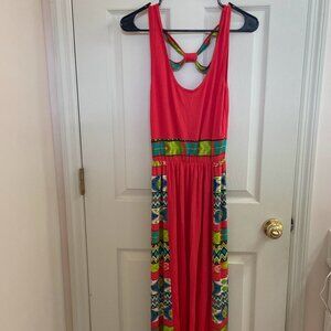 Aztec Pattern Coral/Red Maxi Dress (M)